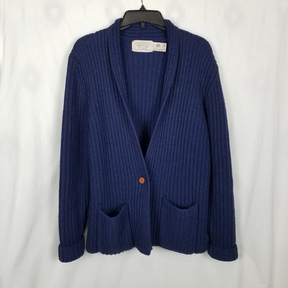 Vintage | Susan Bristol 100% Wool Cardigan Ribbed Knit Blue - Picture 3 of 16